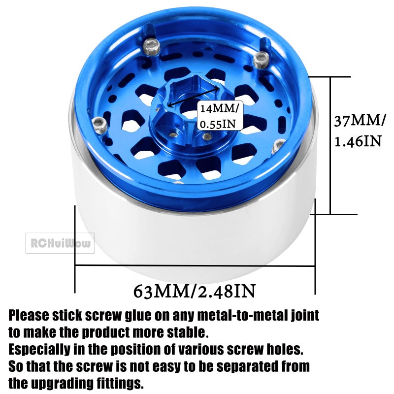 عجلات RCHuiWow 2.2 بوصة Beadlock RC لـ 1/10 RC Crawler Axia1 SCX10 Capra، AMG 6x6، TRX4، Redcat Gen8 Everest Gen7 Pro، عجلات RC من سبائك الألومنيوم 2.2 عجلات Beadlock 2.2 حواف Beadlock، 4 قطع، أزرق داكن - Image 4